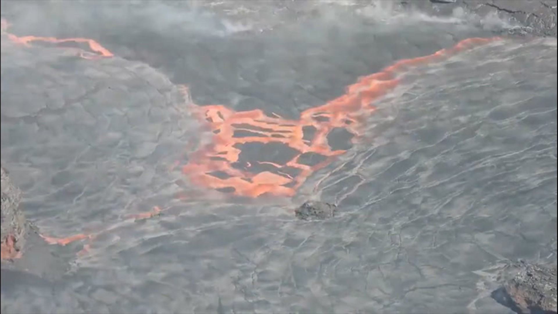 Mt. Kīlauea, which has been steadily erupting since late December, is continually forming a new crust at the surface of its lava lake at Halemaʻumaʻu.