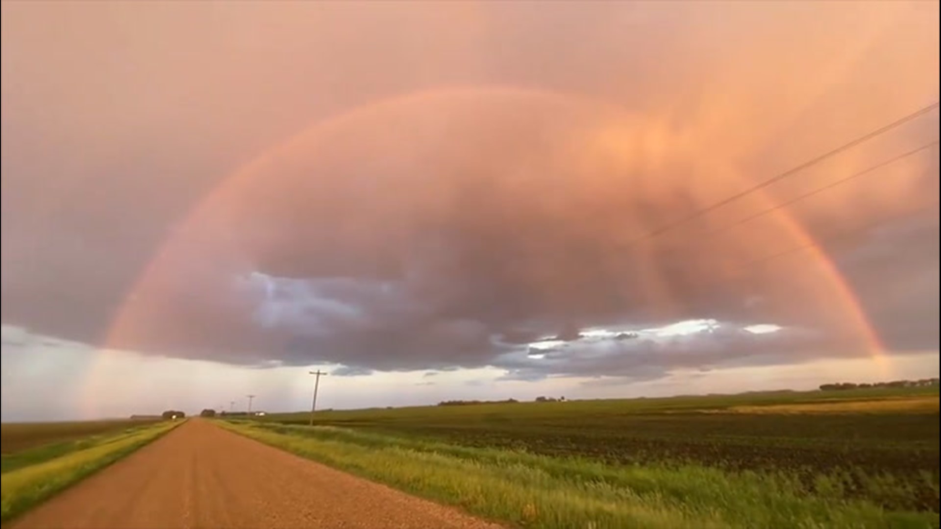After storms swept through Graceville, Minnesota, on June 10, a beautiful rainbow formed in the sky.