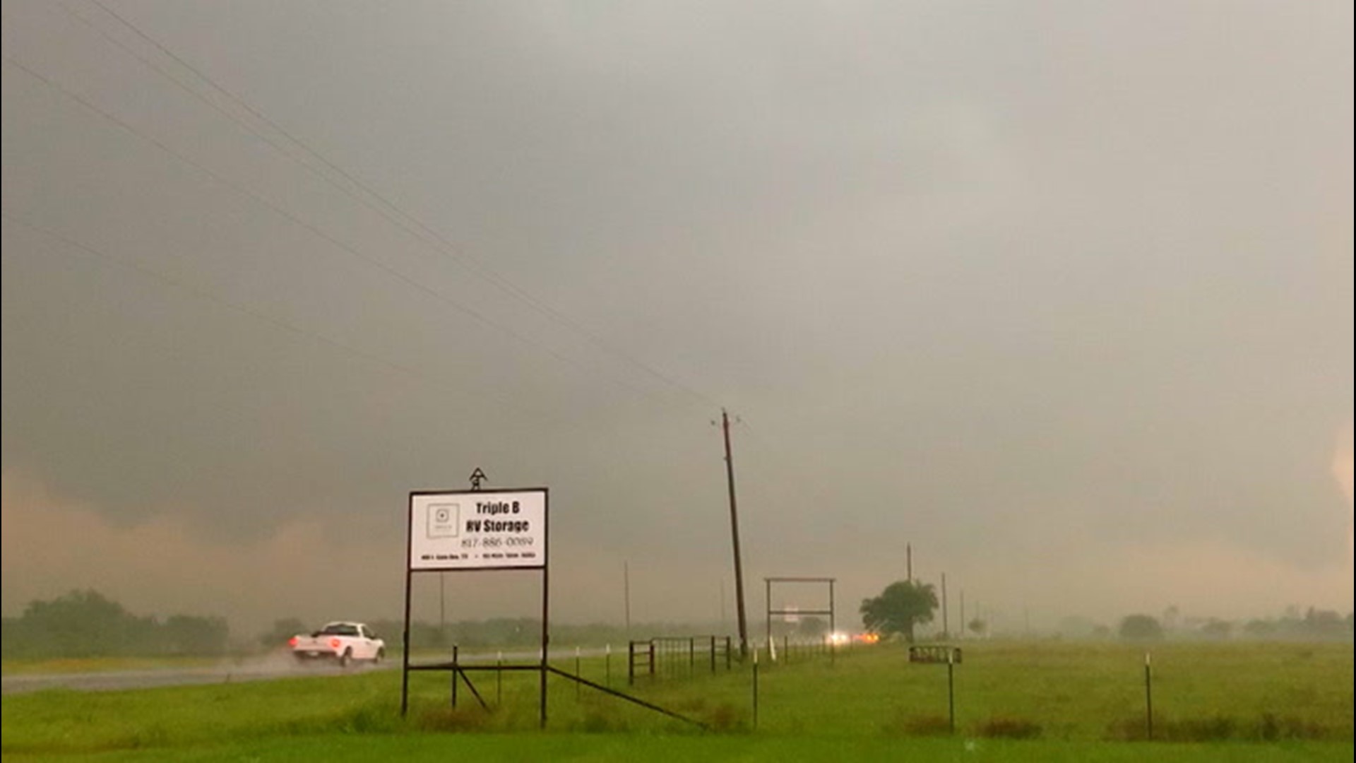 AccuWeather's Bill Wadell drove throughout the tornado-warned areas in Texas, such as Rio Vista and Godley, and captured this footage of hail, heavy rain and thunderstorms on Monday, May 3.
