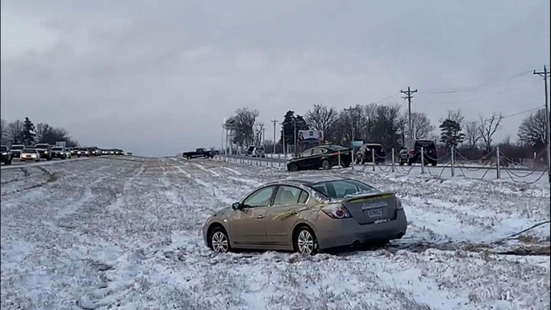 There were several slide-offs and crashes reported on U.S. Route 63 including three vehicles seen here at Ashland, Missouri, on Feb. 26.