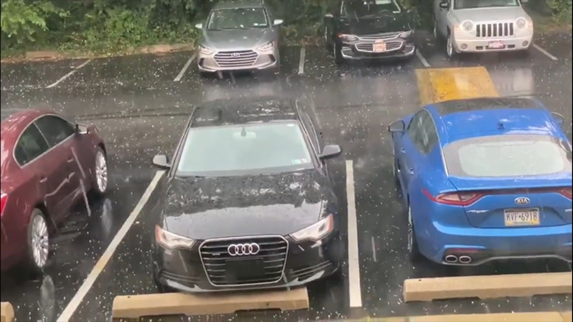 A severe storm moving through Northeast Philadelphia, Pennsylvania, dumped hail and rain and led to flash flood warnings on July 6.