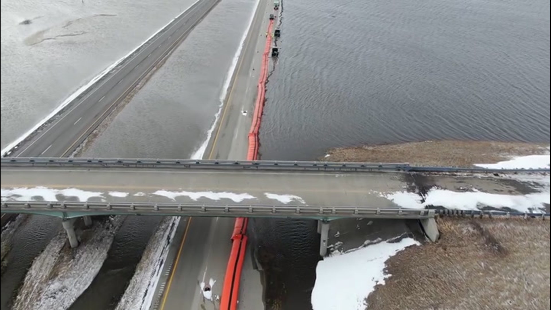 Parts of Interstate 29 in North Dakota were buried as floodwaters raced over top of the highway on April 9 and 10.