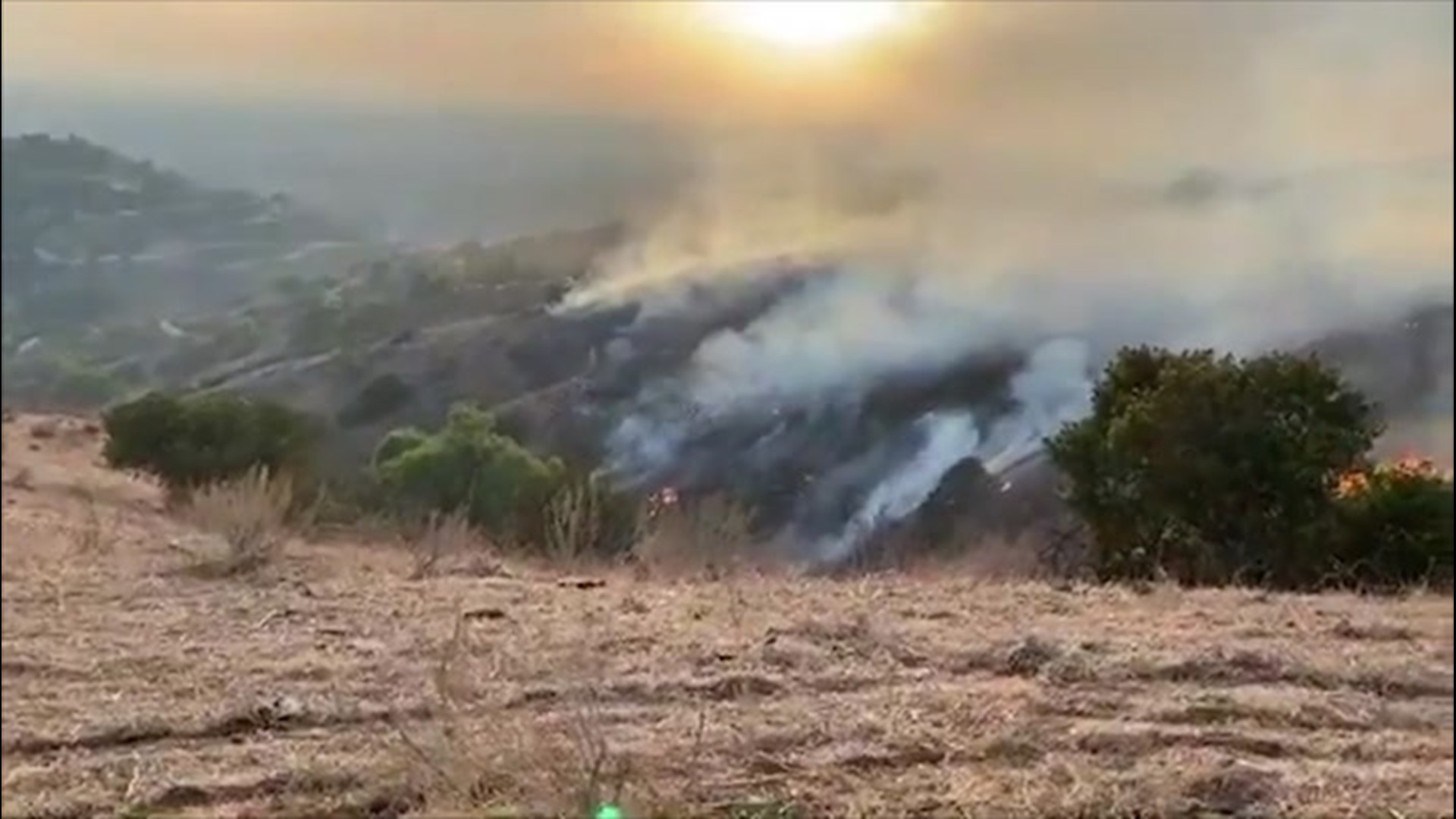 A small vegetation fire in Orange County, California grew to 6 acres on Dec. 13, but its progress was quickly stopped by crews with the Brea Fire Department.