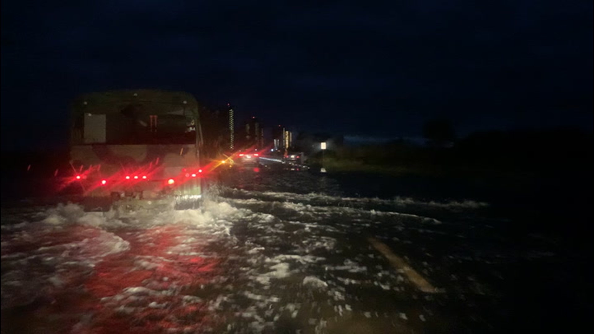 High water rescue vehicles were out in Gulf Shores, Alabama, on Wednesday night, Sept. 16, checking on drivers stuck on, or waiting at, flooded roadways.