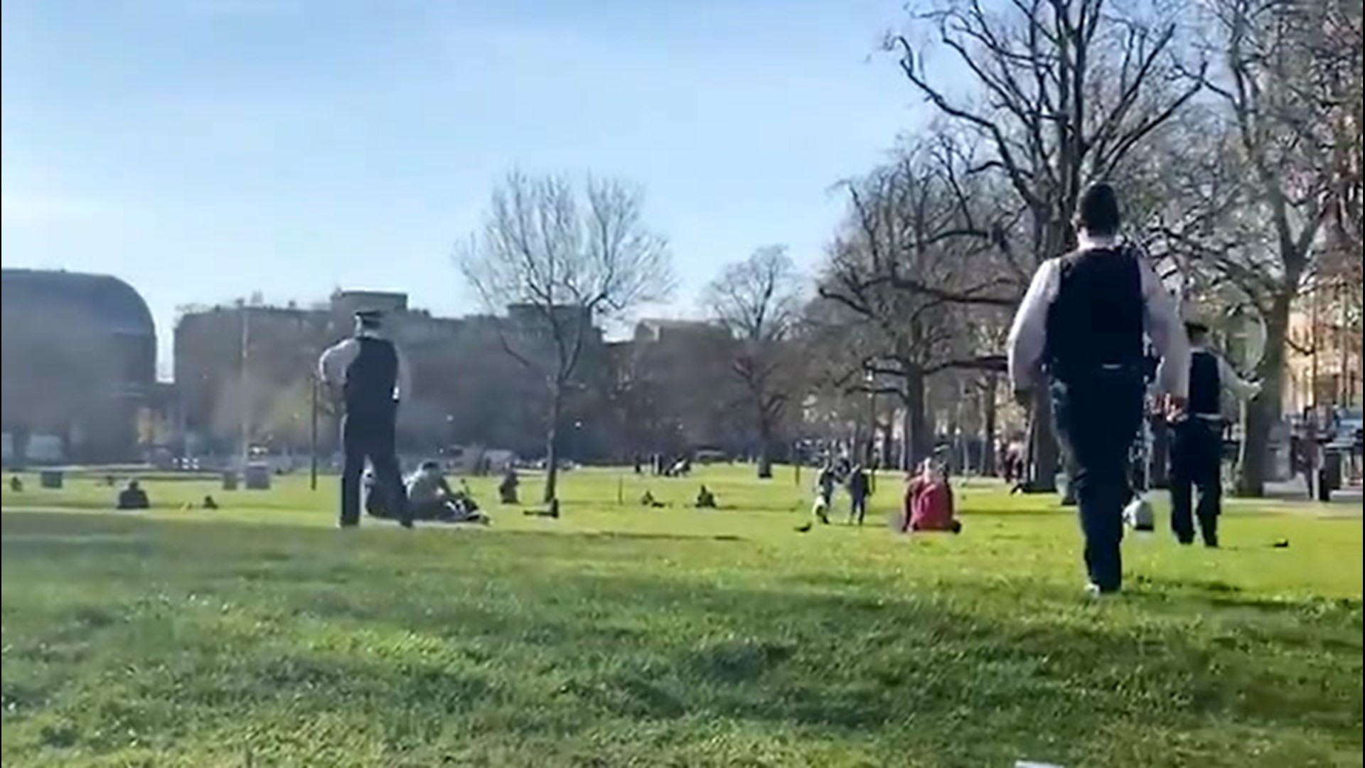 The police here in London, England, caught people sunbathing during a national lockdown on March 24 and urged them to go home in midst of the COVID-19 pandemic.
