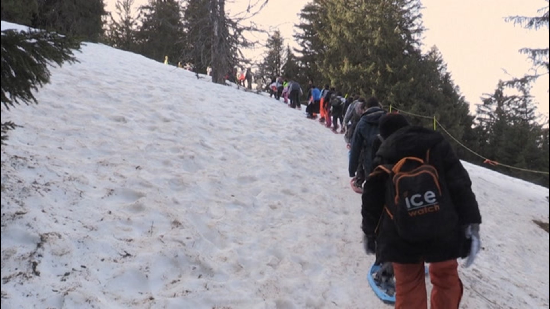 With gyms closed due to COVID-19, a school in le Semnoz is taking advantage of the nearby mountains by having children go snowshoeing in the forest instead.