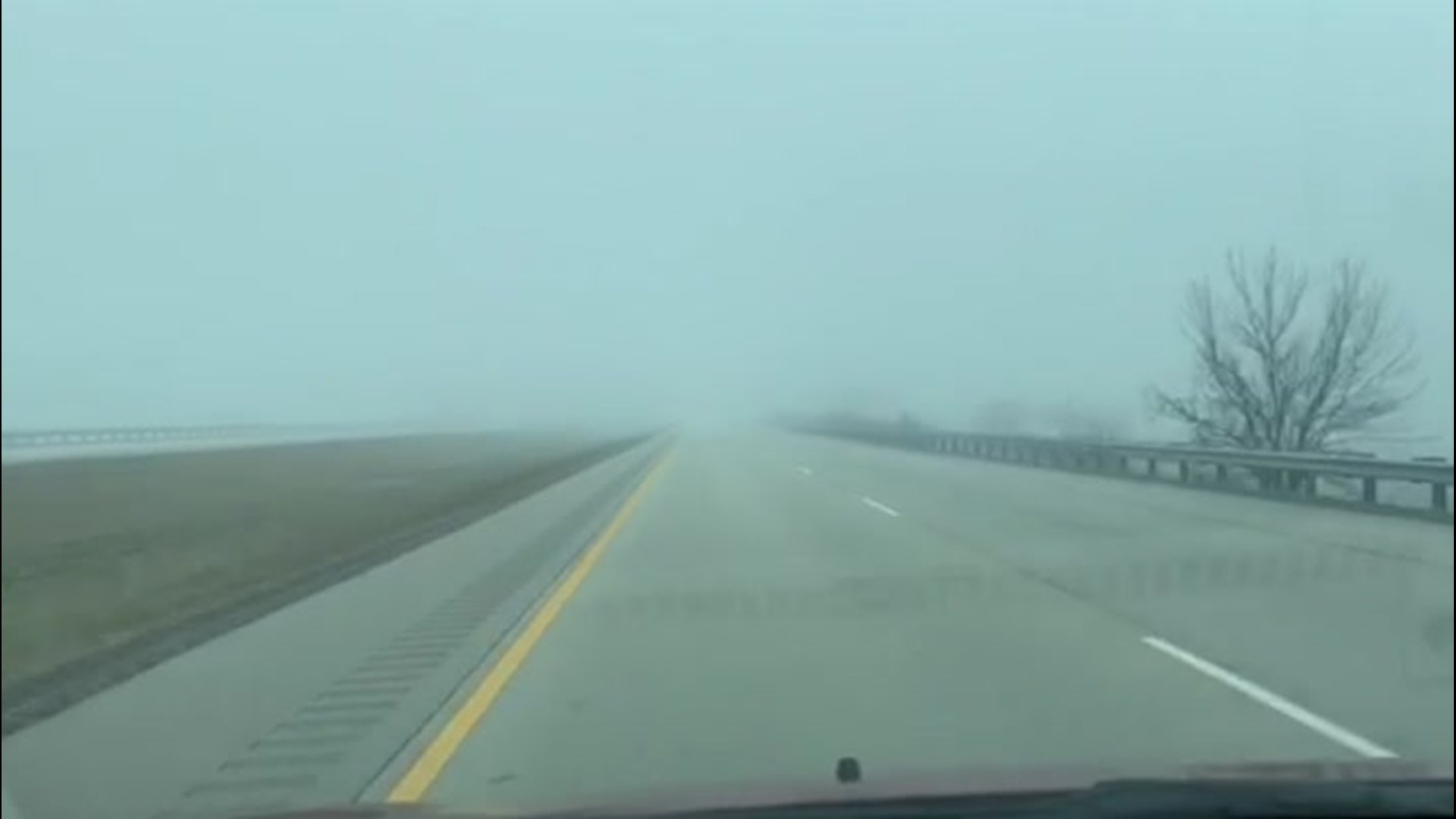 Visibility along Interstate 94 was heavily reduced in Champaign, Illinois, on March 25, as fog settled in along the road.