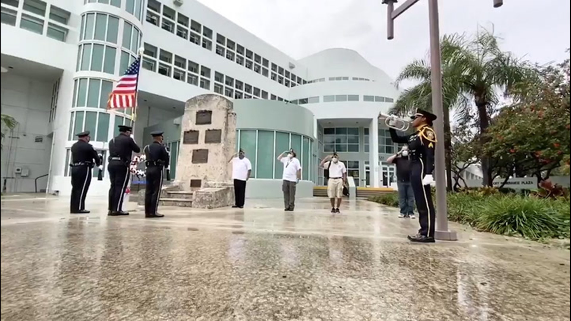 The Miami Beach police hosted a wreath-laying ceremony to honor the brave fallen servicemen and women in the middle of a rainy Memorial Day holiday on May 25.