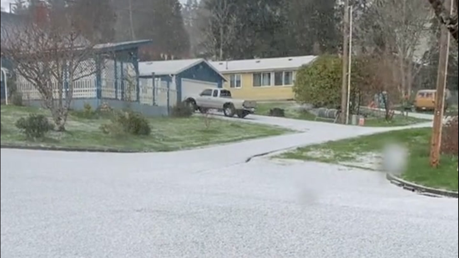Hail pounded down early in the day on Sunday, March 7, in Astoria, Oregon