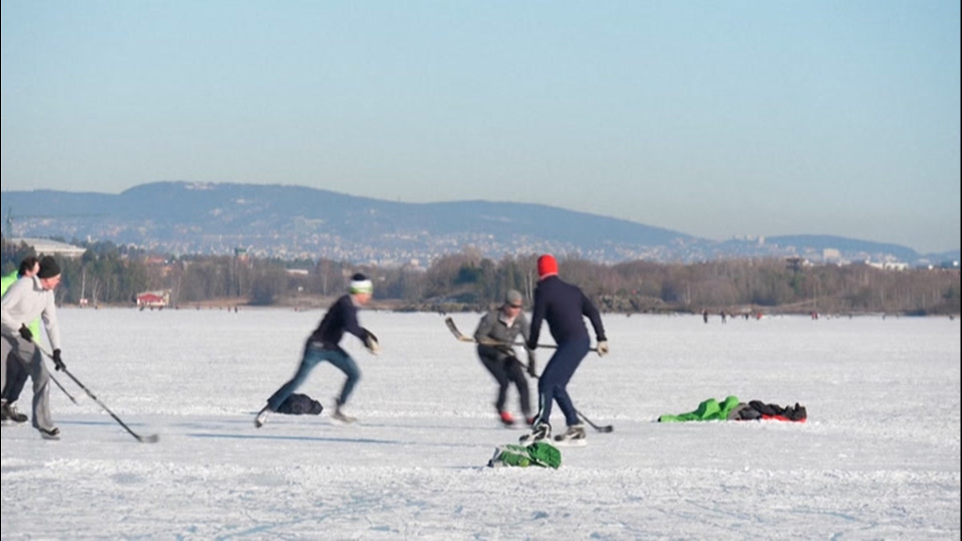 Residents in Oslo, Norway, took advantage of the cold, dry weather to get out onto the frozen waters of the Oslofjord to enjoy ice skating, hockey and other winter activities on Feb. 13.