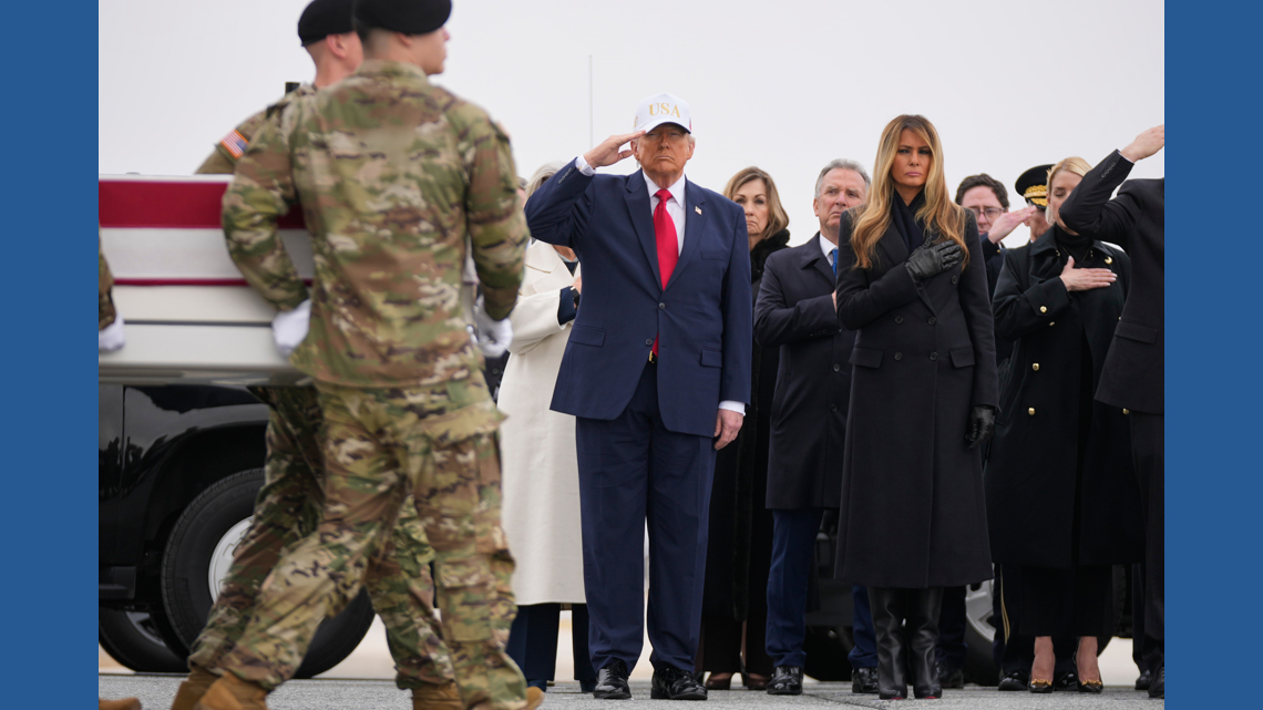 Trump grieves with families during return of Iowa-based soldiers killed in war in the Middle East