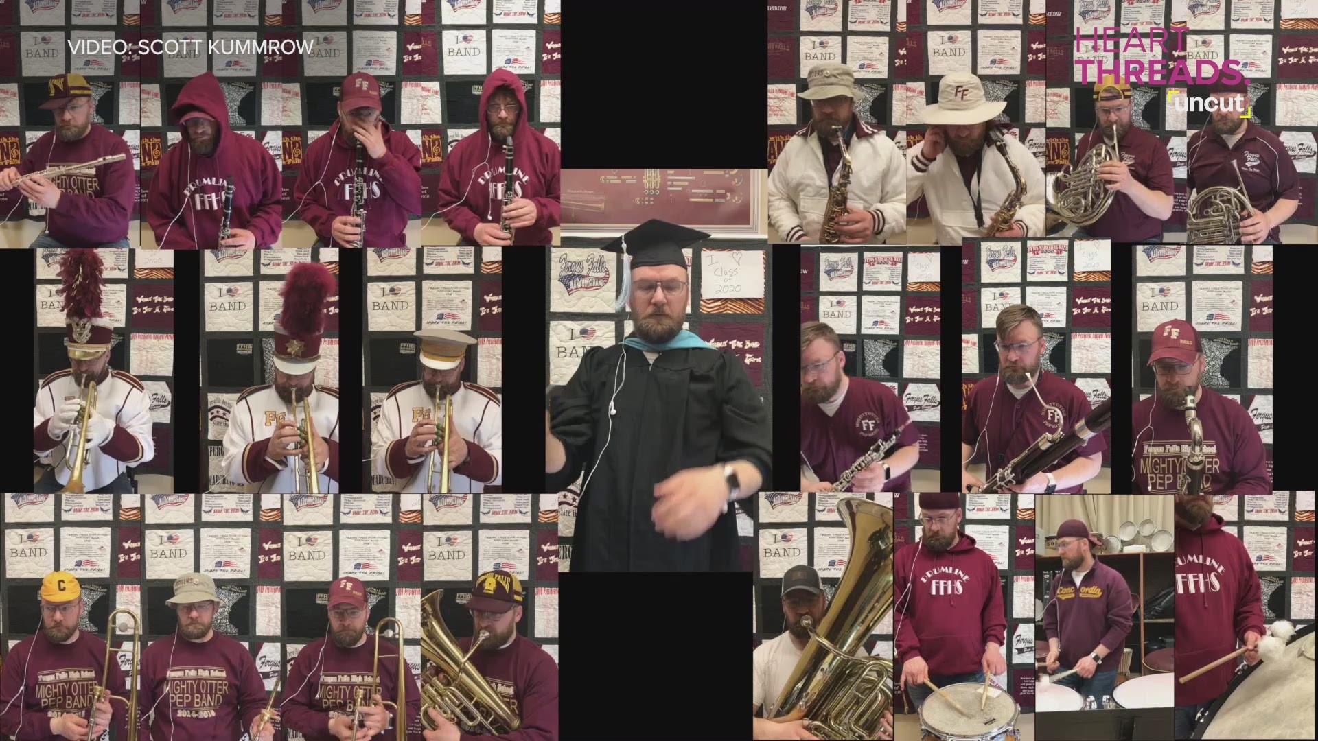 Watch this teacher give an impressive tribute to his students by playing all 22 parts of 'Pomp and Circumstance.'