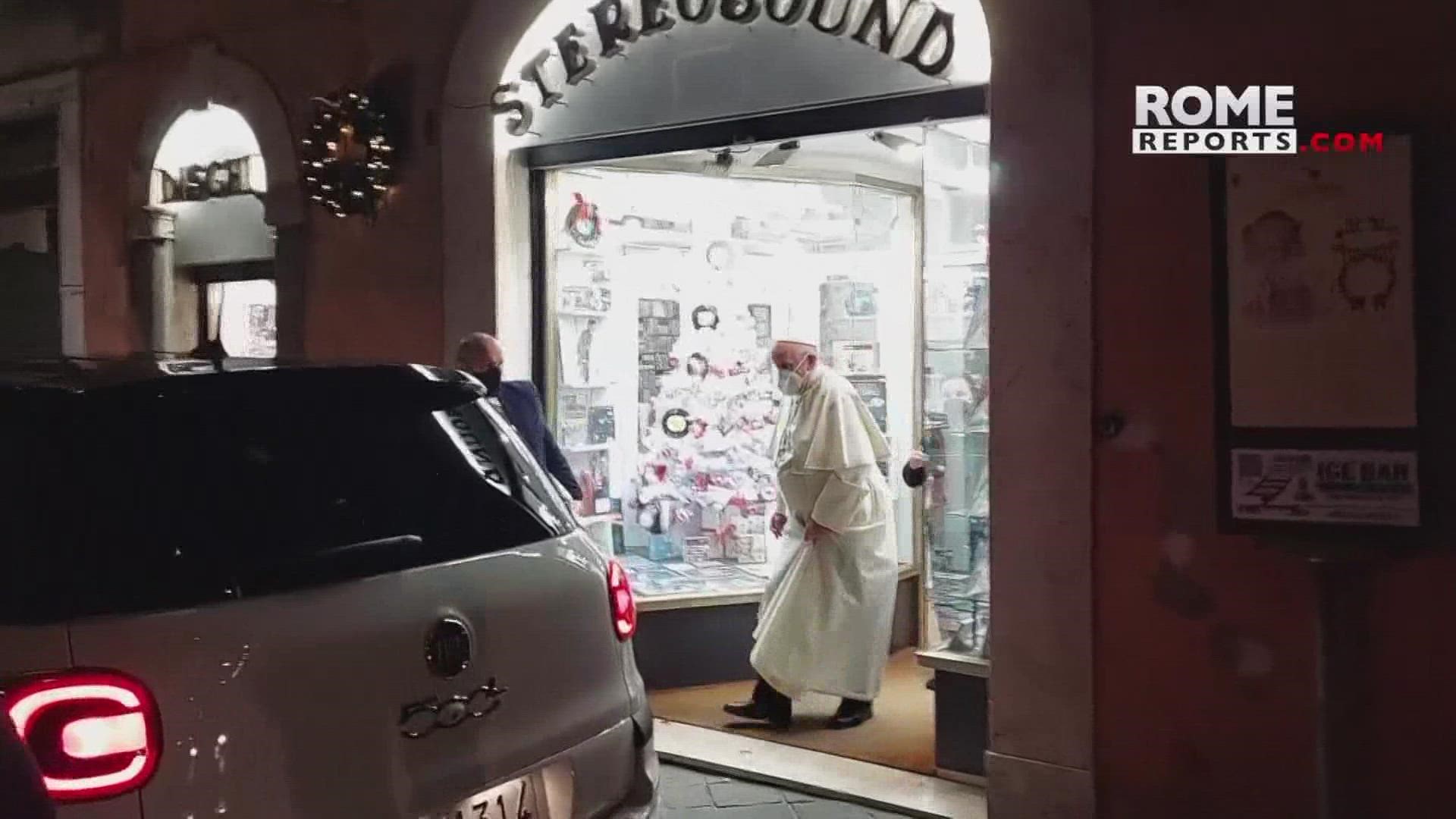Pope Francis was caught sneaking out for a bit of late-night shopping in Rome Tuesday.