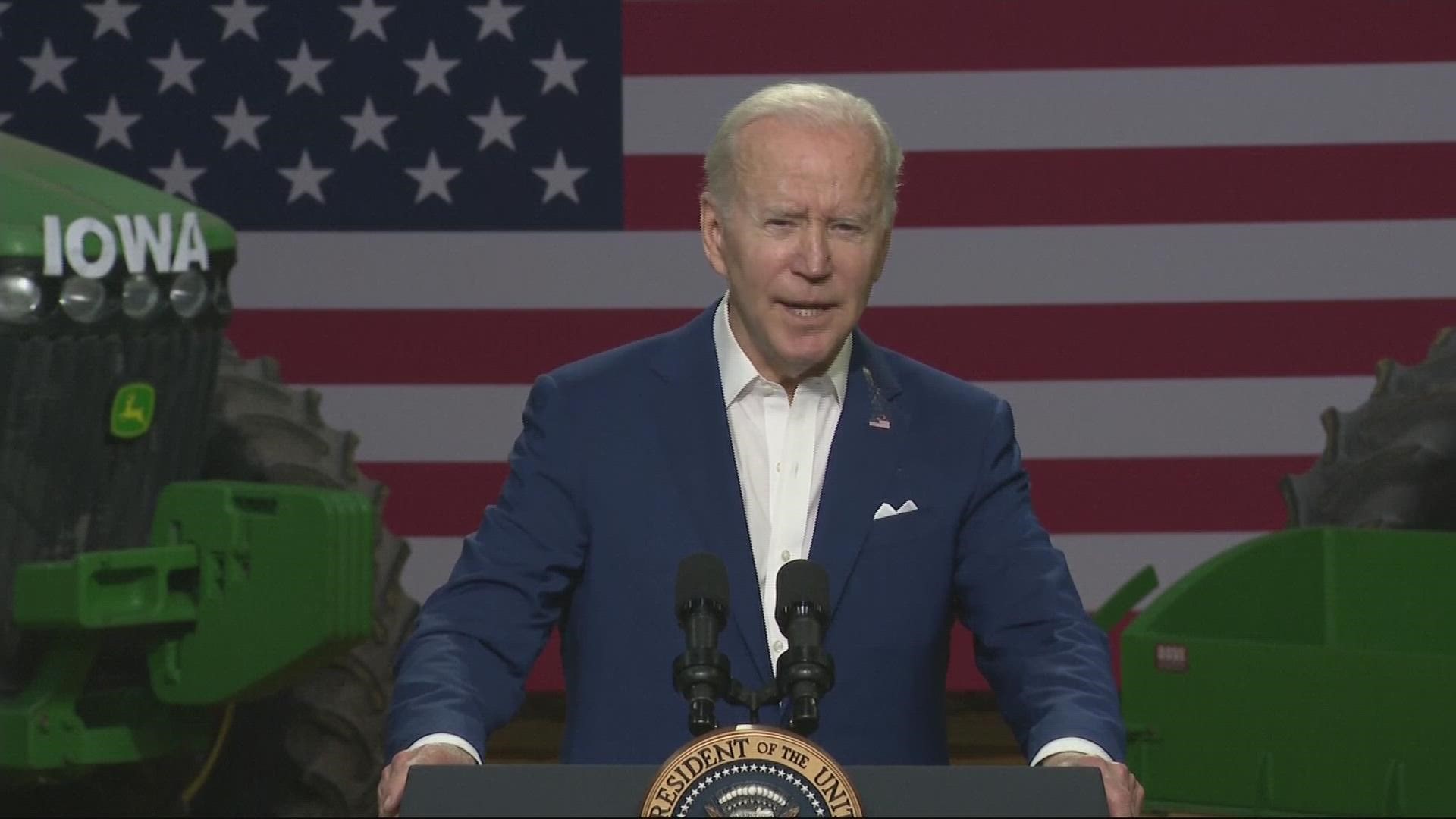 President Joe Biden said Tuesday his administration will suspend a federal rule that bars higher levels of ethanol in gasoline during the summer.