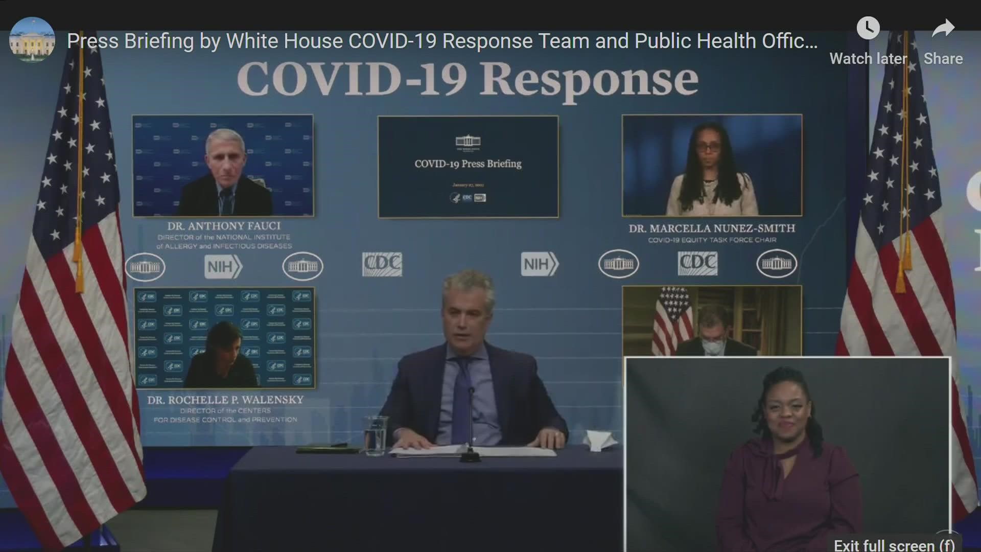 The first press briefing by the White House COVID-19 response team and public health officials on Jan. 27, 2021.