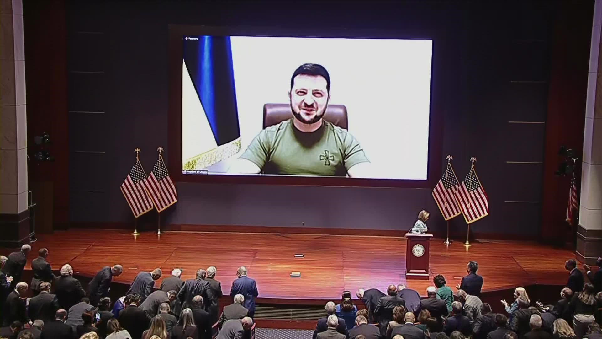 In his speech to members of the House and Senate, Zelenskyy pleaded for additional military aid and urged the US to establish a no-fly-zone over his country.