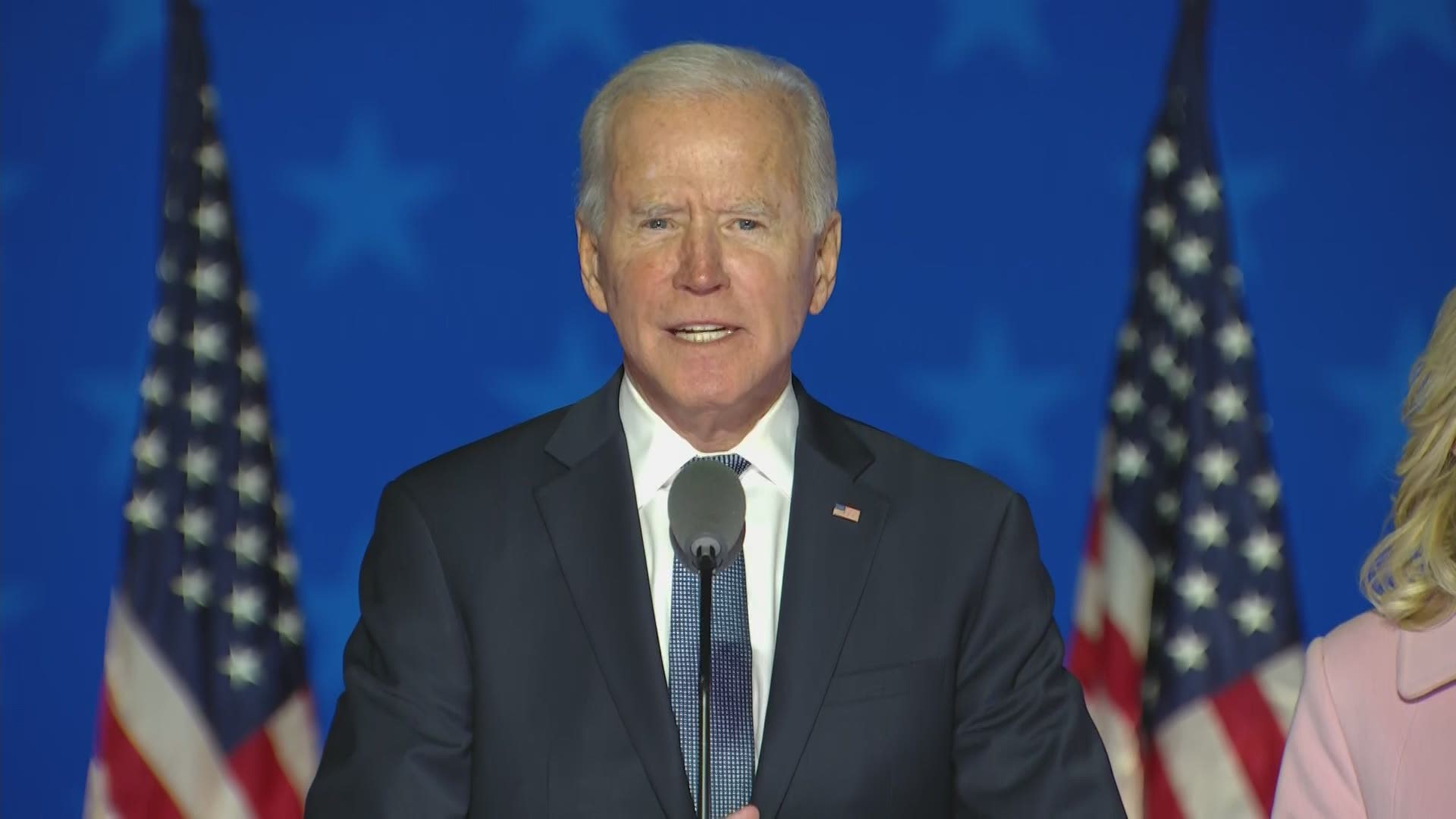 Joe Biden spoke to supporters in Wilmington, Del., early Wednesday morning as the presidential election remained too close to call.
