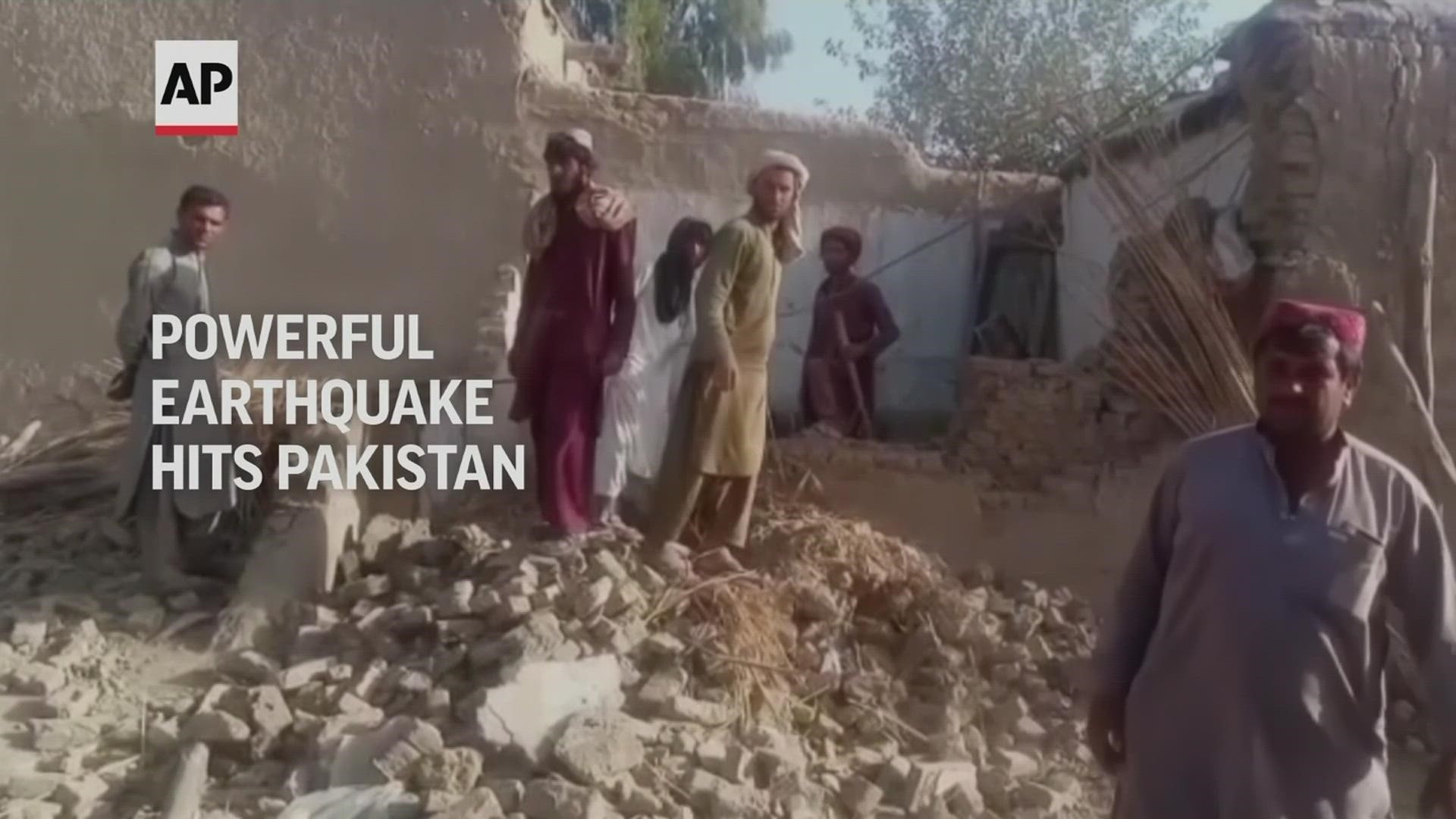 A powerful earthquake collapsed at least one coal mine and dozens of mud houses in southwest Pakistan.