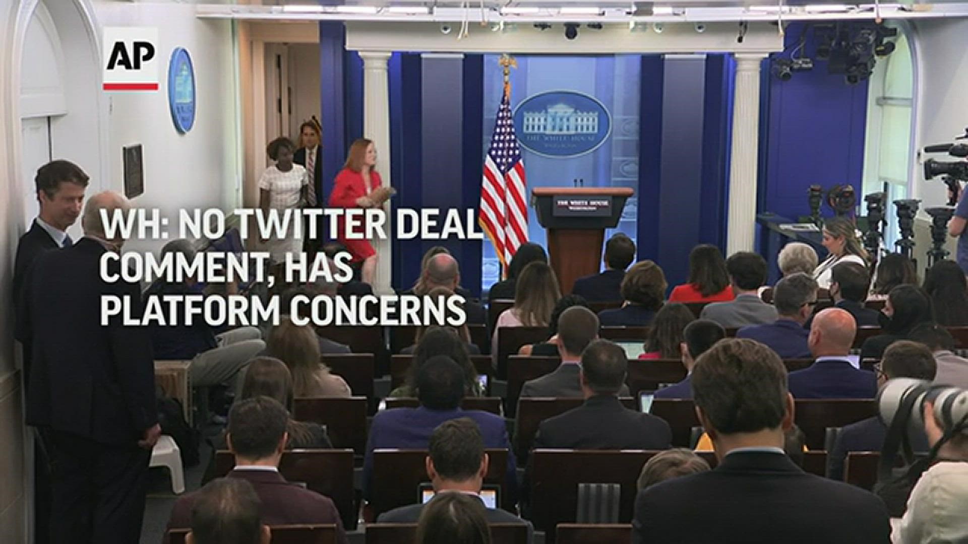 The White House won't directly comment on Elon Musk's acquisition of Twitter, but says President Biden has concerns about the power of large social media platforms.