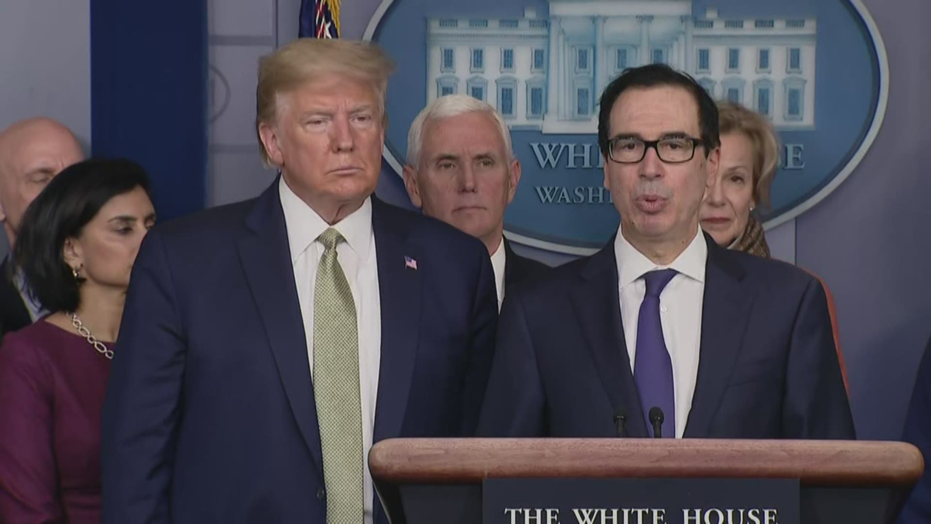 Treasury Secretary Steve Mnuchin says the airline industry has almost been ground to a halt by the coronavirus pandemic.
