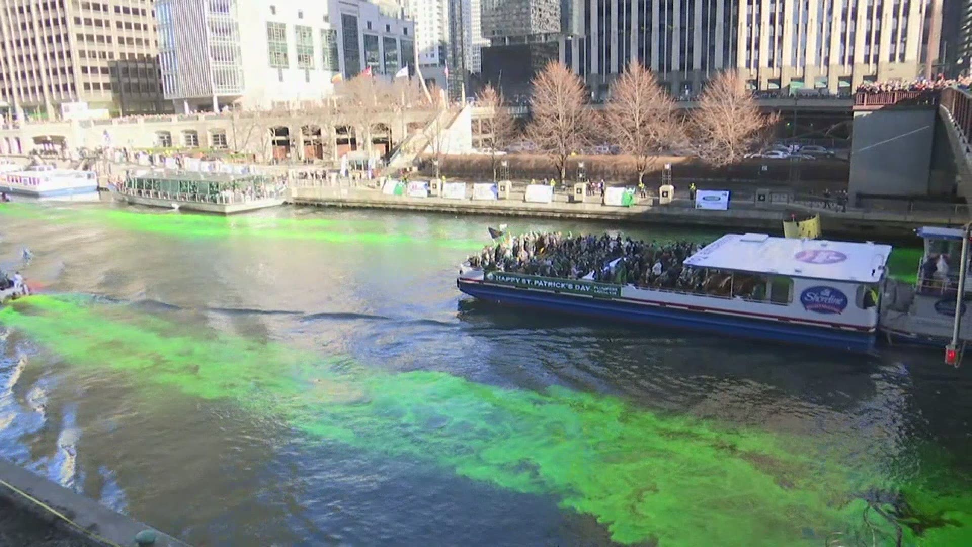 Chicago River dyed green for St. Patrick's Day