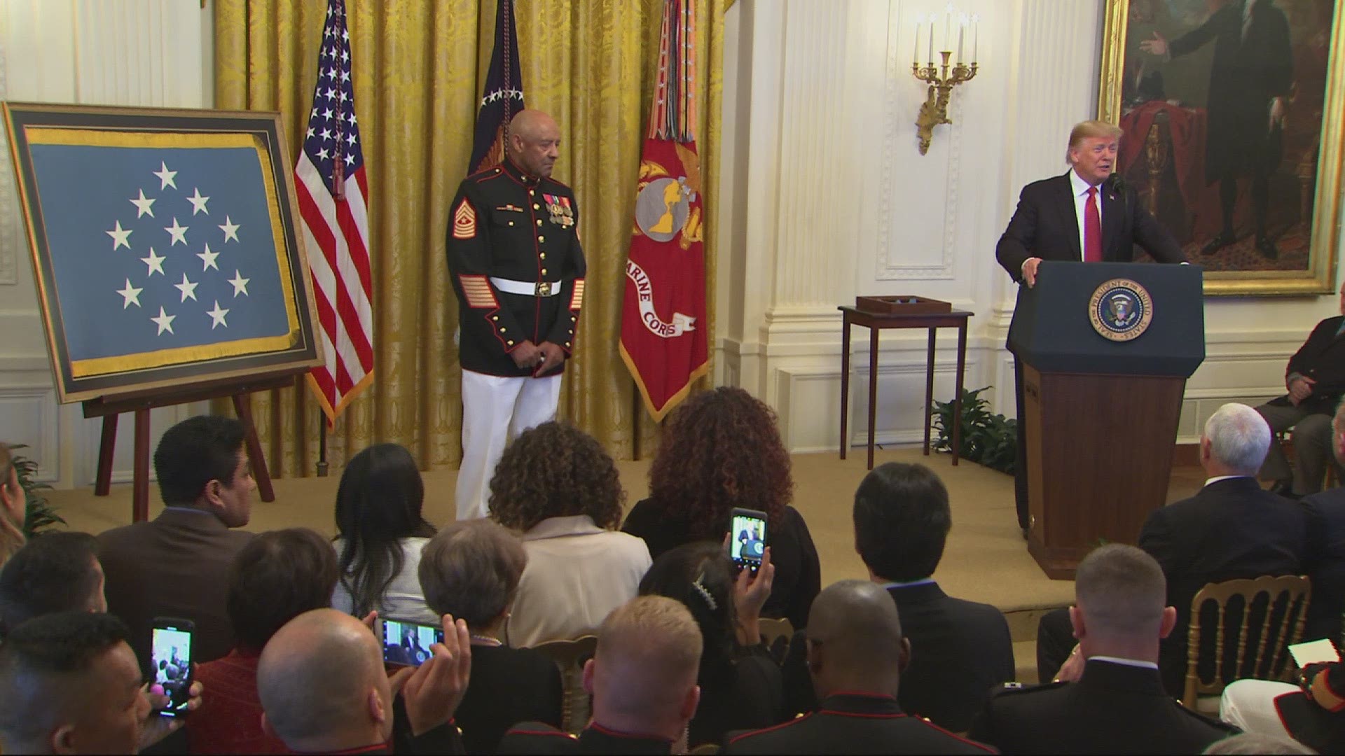 President Donald Trump on Wednesday presented the nation's highest military honor to an 80-year-old retired Marine sergeant major for valorous action in Vietnam five decades ago. (AP)