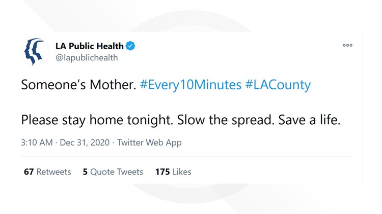 LA Public Health tweeting a description of someone killed by COVID every 10 minutes