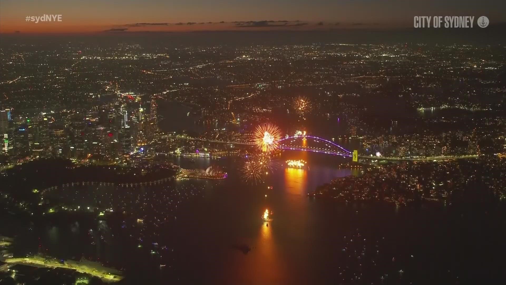 Fireworks were launched over Sydney Harbour at 9 p.m. local time, ahead of the New Year's fireworks display at midnight, so children could watch.