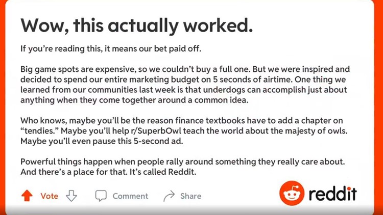 What did Reddit's Super Bowl commercial say?