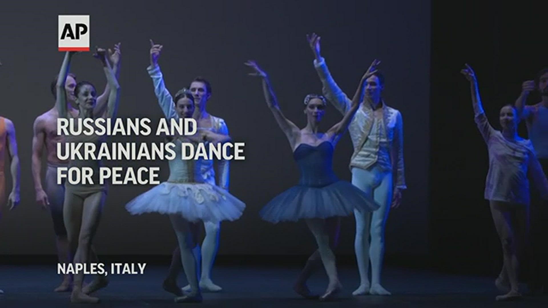 World renowned ballet dancers from Russia and Ukraine danced together in a suggestive performance in Italy to appeal for peace.