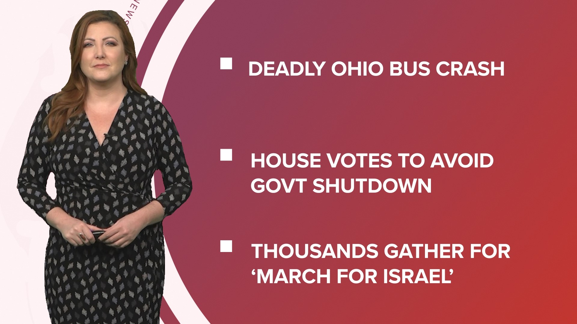 A look at what is happening in the news from a deadly bus crash in Ohio to the House passes bill to avoid shutdown and new report released on climate change.