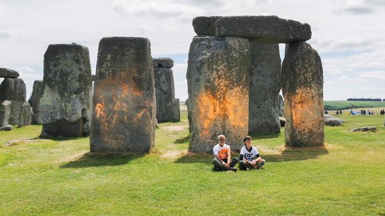 Protesters arrested after painting one of the world&rsquo;s most famous prehistoric monuments