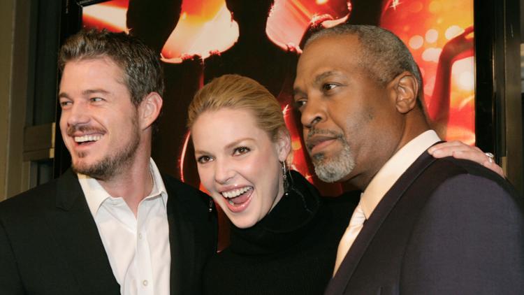 Eric Dane, Katherine Heigl, and James Pickens Jr. from the show "Grey's Anatomy" arrive at the premiere of "Dreamgirls,", Calif., Dec. 11, 2006.