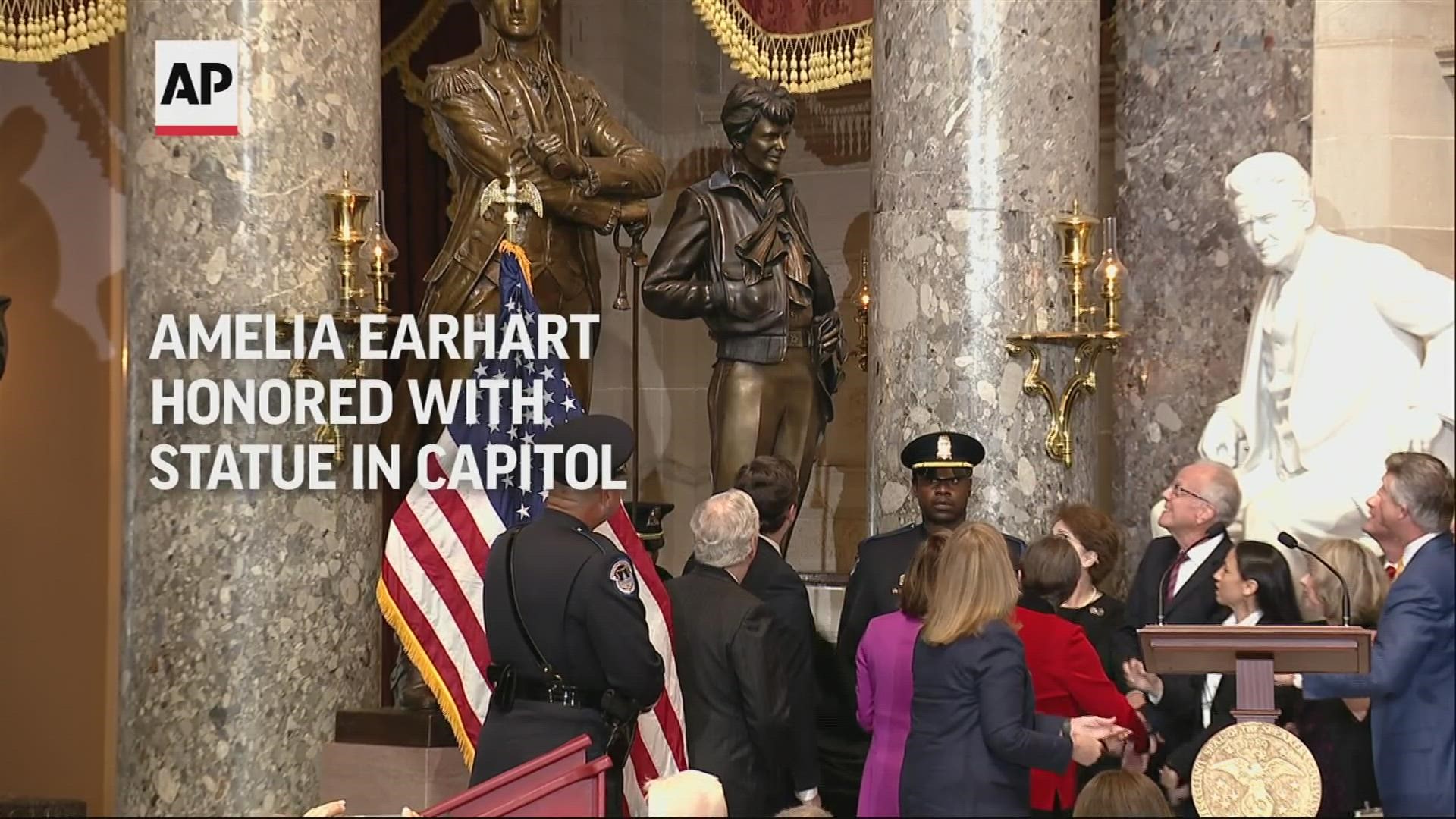 House Speaker Nancy Pelosi unveiled a new statue in the Capitol to honor pioneer aviator Amelia Earhart.