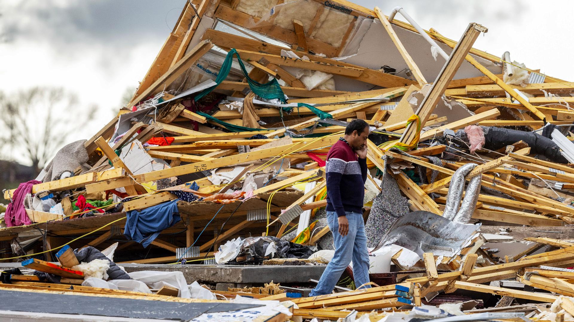 A tornado plowed through suburban Omaha, Nebraska, on Friday afternoon. (AP video by Margery Beck)