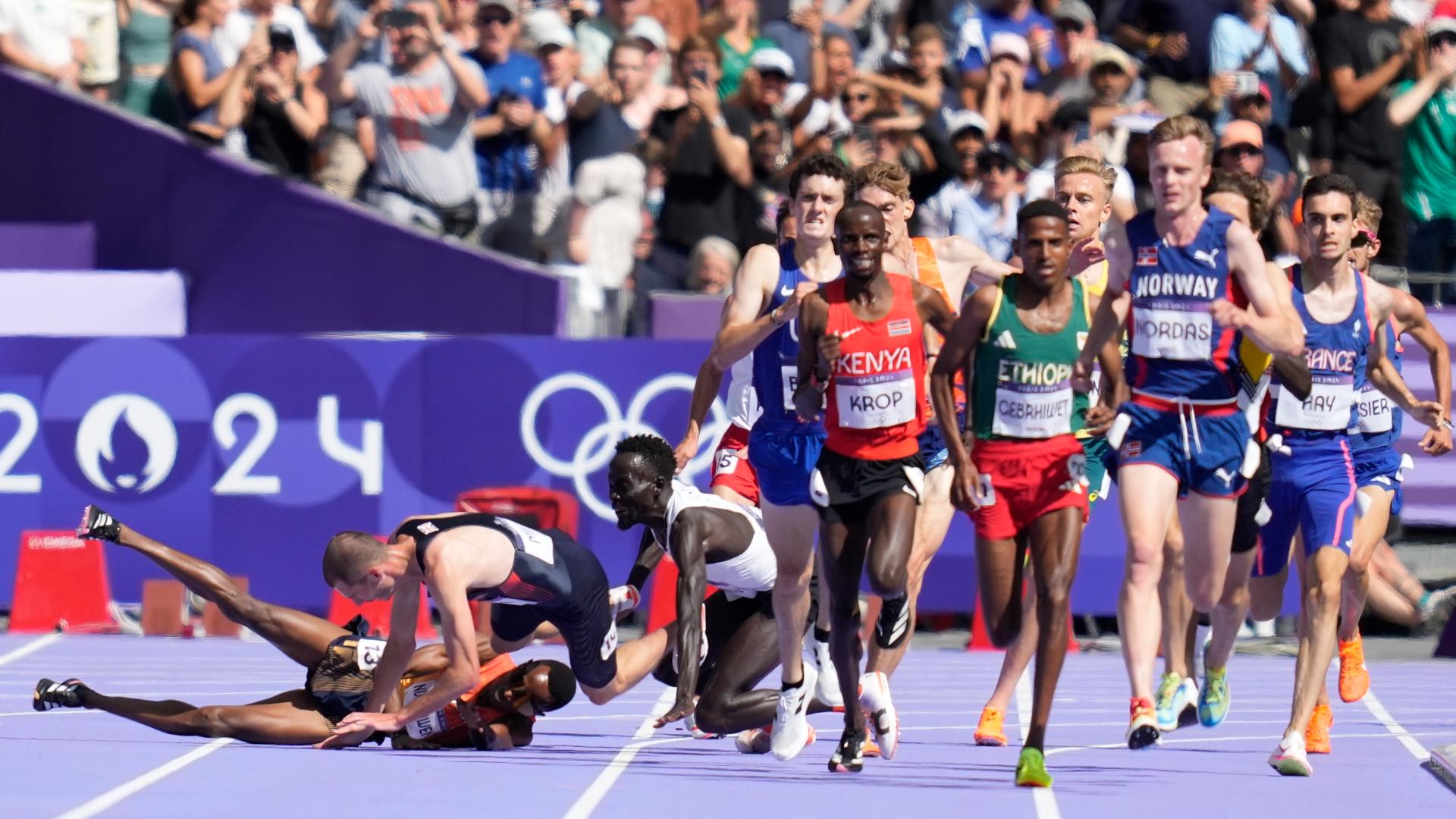 Olympics track and field qualifying heats full of crashes, cramps