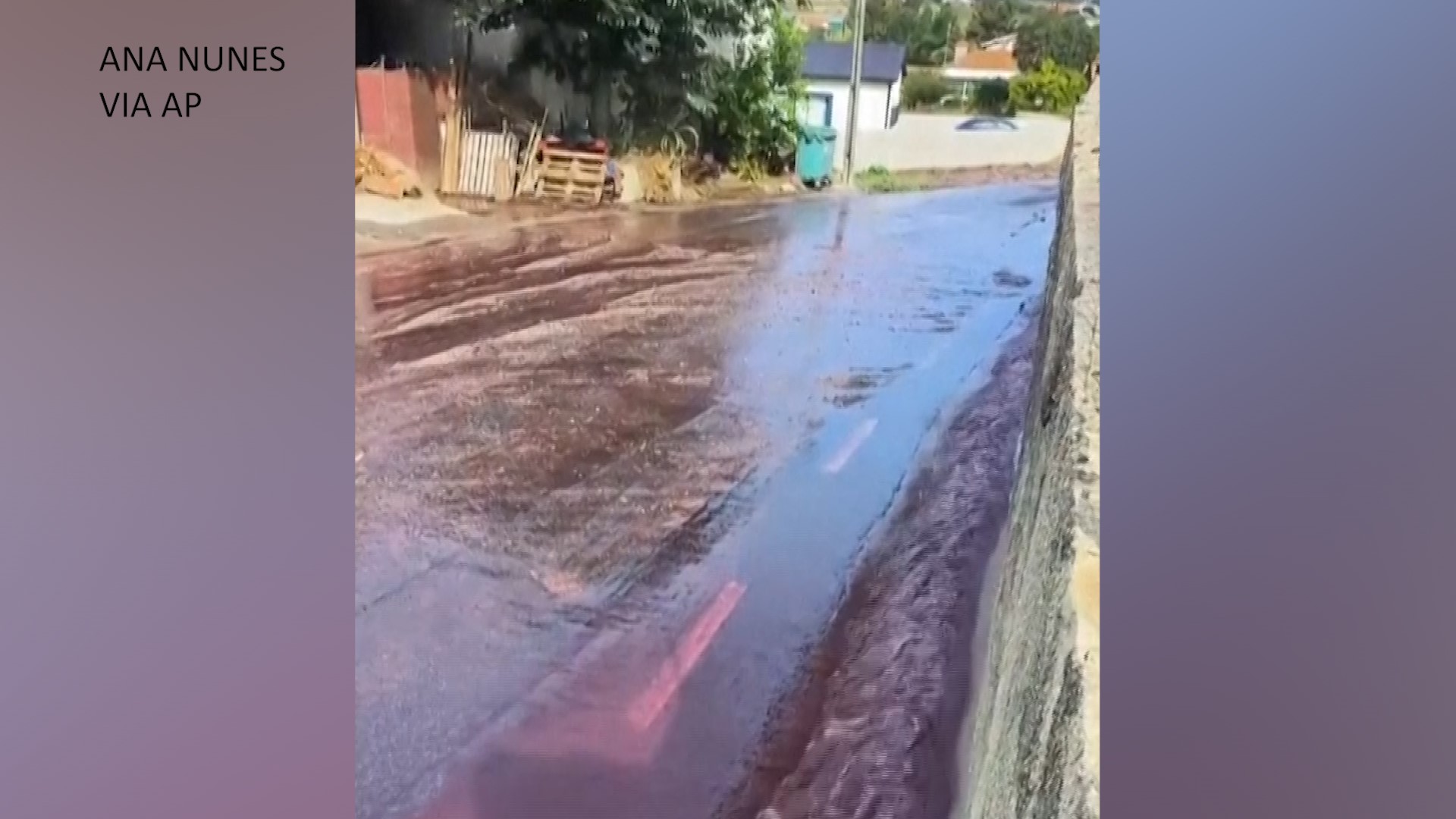 Footage emerged on Monday of a river of red wine running through the street of a Portuguese village.