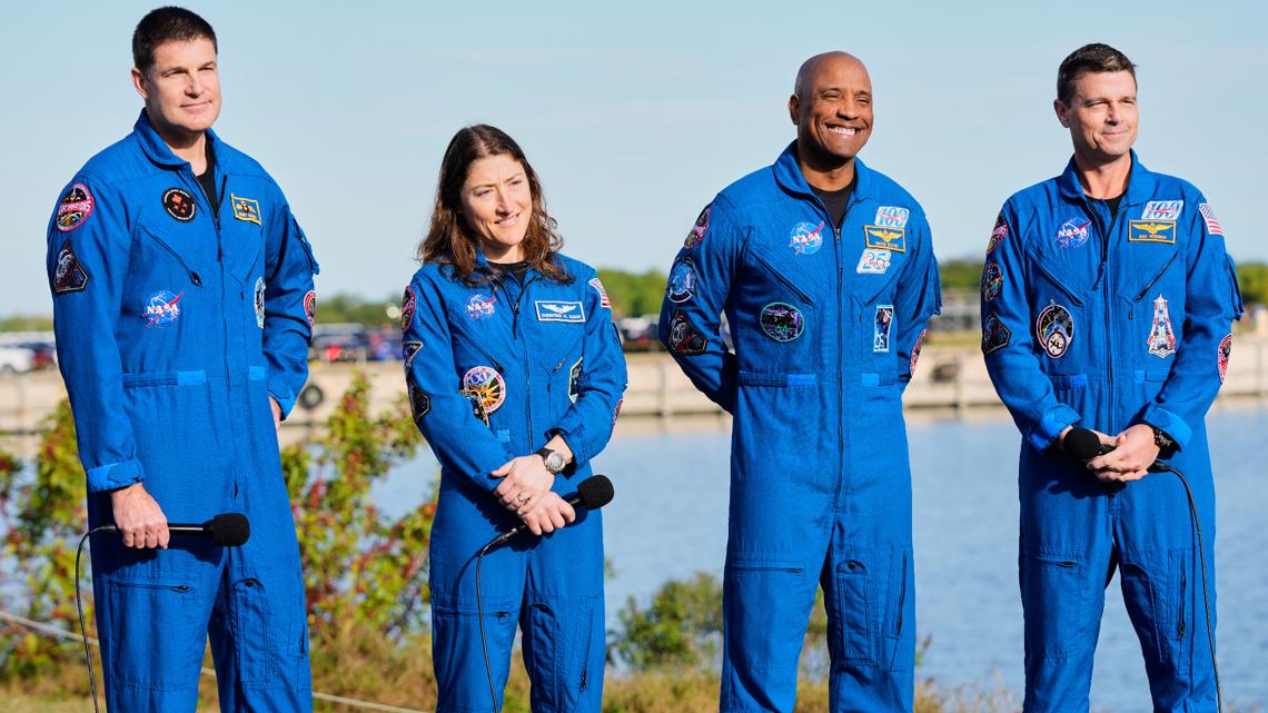 The crew Artemis II Jeremy Hansen, Christina Koch, Victor Glover and Reid Wiseman at the Kennedy Space Center, Jan. 17, 2026, in Cape Canaveral, Fla.