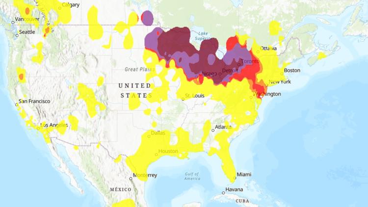 At least 12 states experiencing 'hazardous' and 'unhealthy' air quality from Canadian wildfire smoke