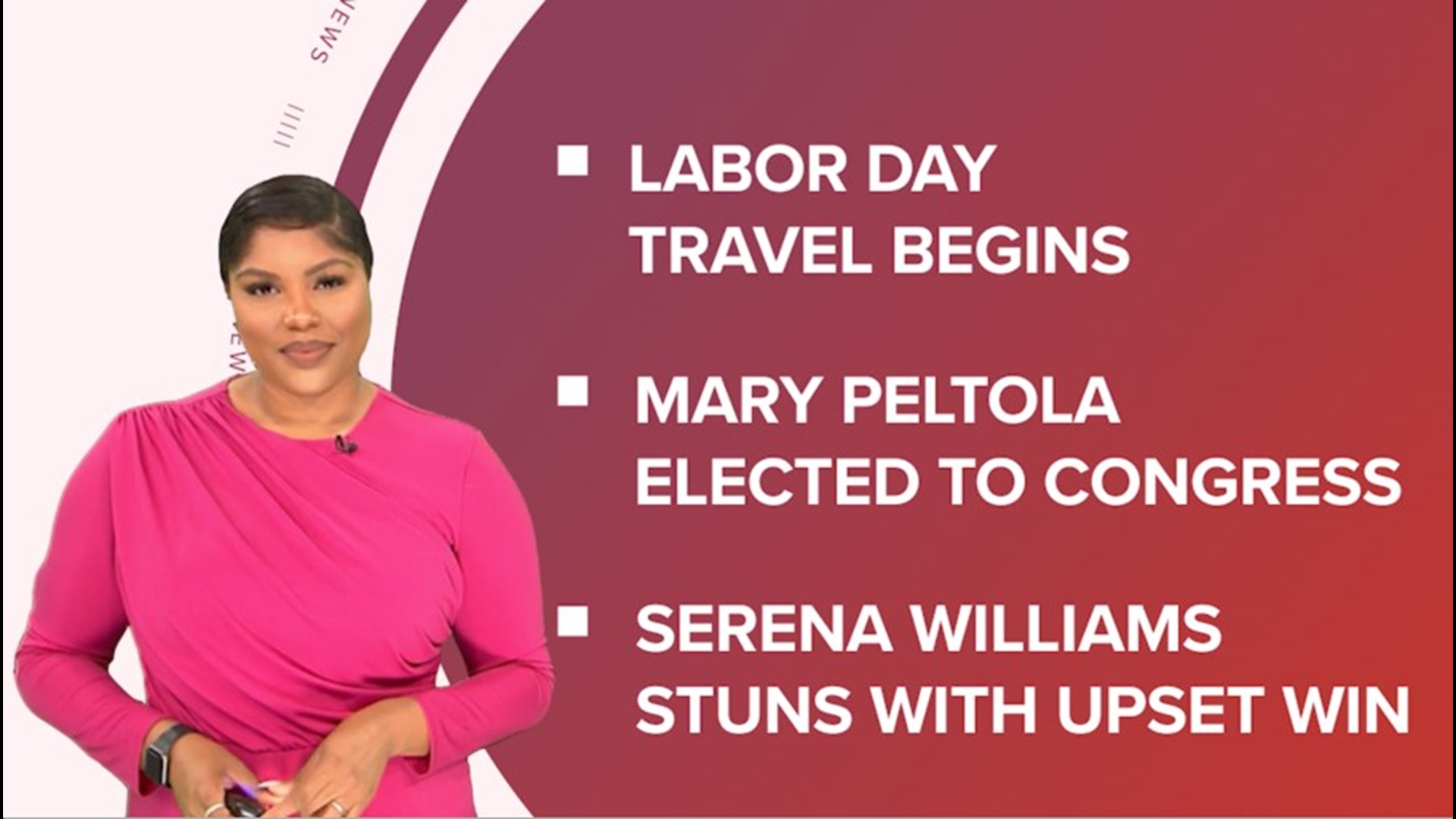 A look at what is happening in the news from a busy travel weekend ahead to Serena Williams upset win and an Alaskan Democrat beating Sarah Palin for Congress.