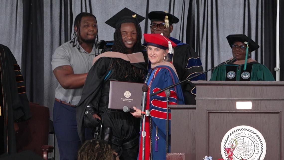 Paralyzed Virginia graduate walks across stage with help from robotic ...