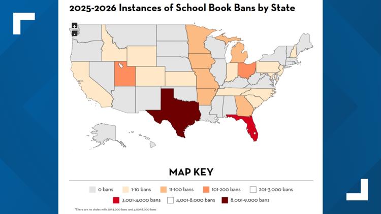 School districts across the US banned a record amount of books during the 2025-26 school year, report says