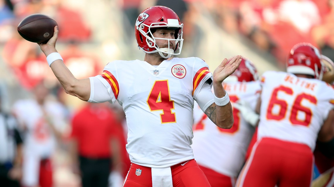 Quarterback Chad Henne of the Kansas City Chiefs warms up prior to