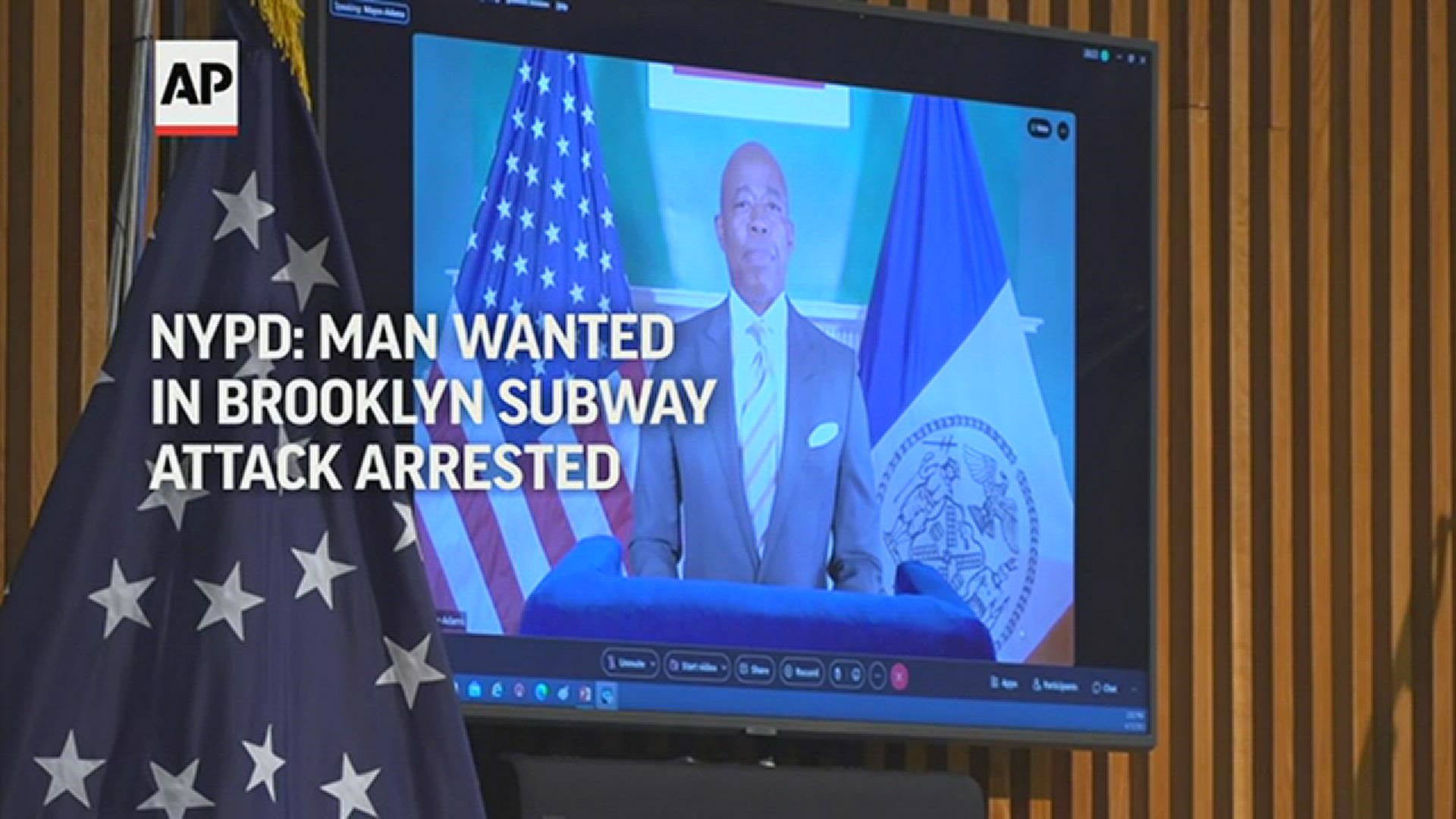 Authorities have arrested a man wanted in an attack on a subway train in Brooklyn that left 10 people wounded by gunfire.