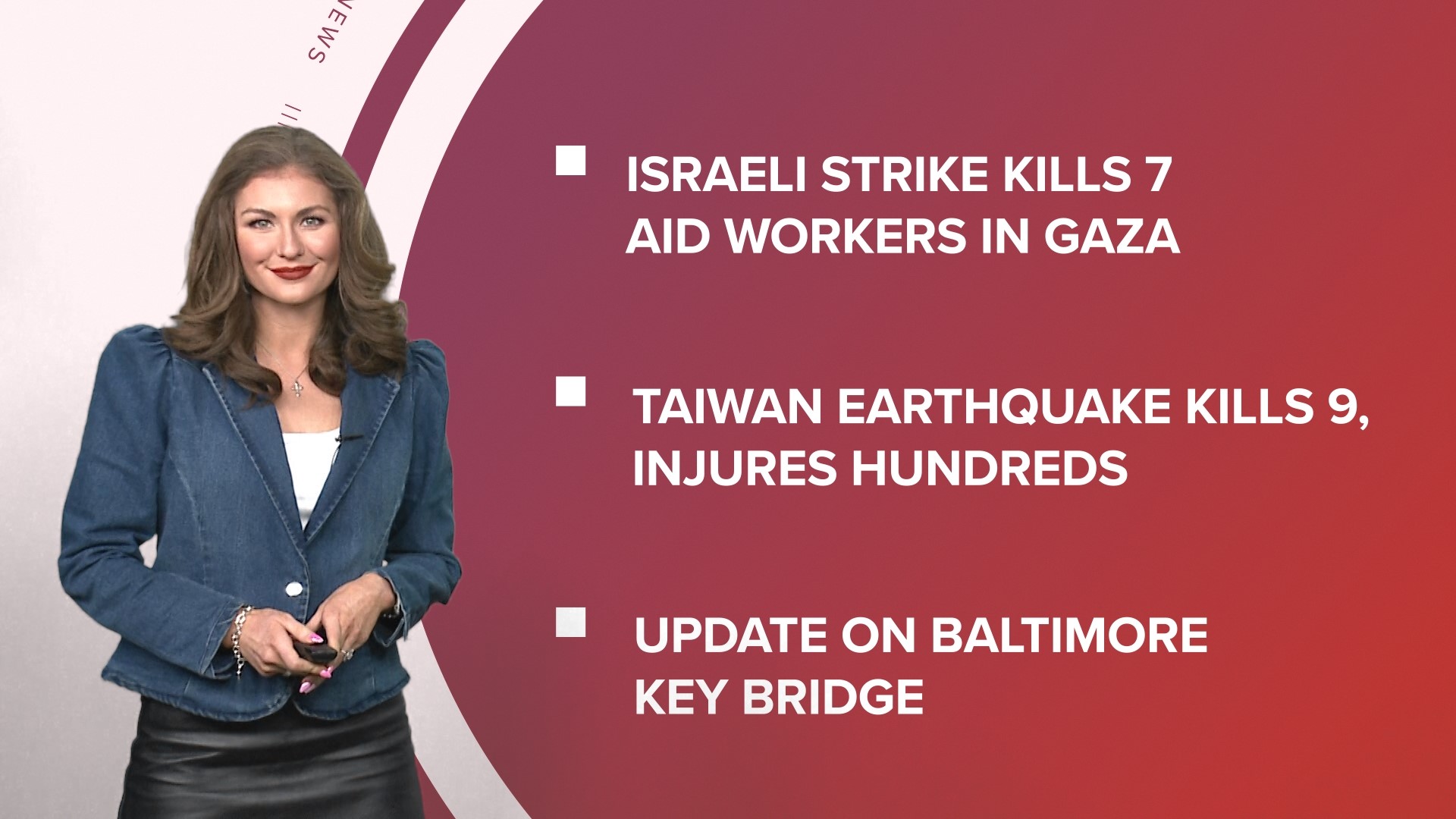 A look at what is happening in the news from aid workers killed in Israeli strike to a deadly quake in Taiwan and sonar images from Baltimore bridge collapse.