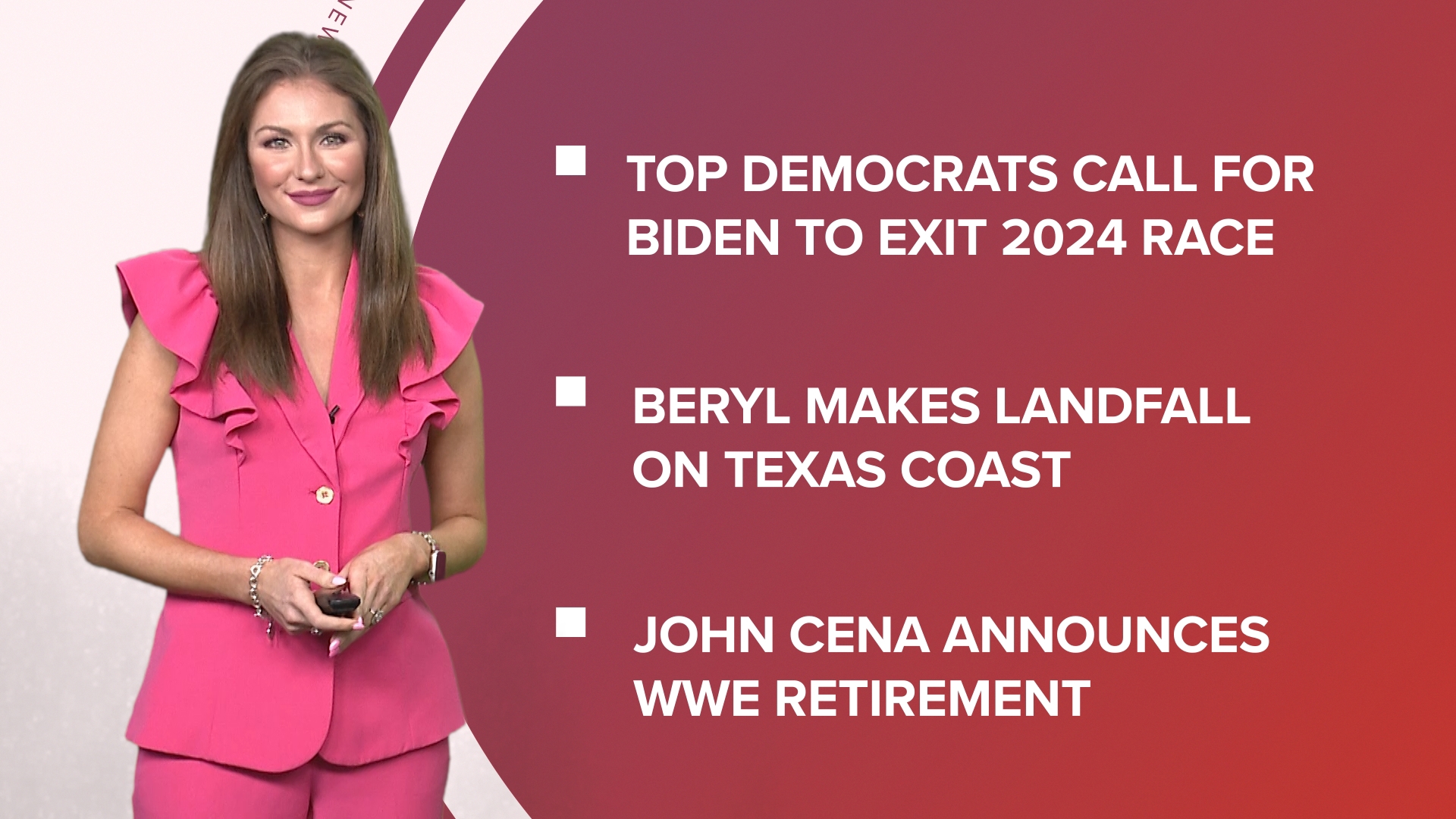 A look at what is happening in the news from Hurricane Beryl makes landfall in Texas to wildfires in California and John Cena to retire from WWE.
