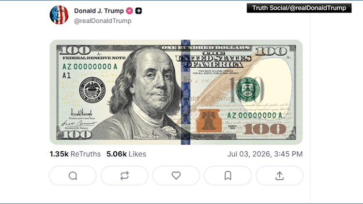 Trump shares first look at new $100 bill featuring his signature