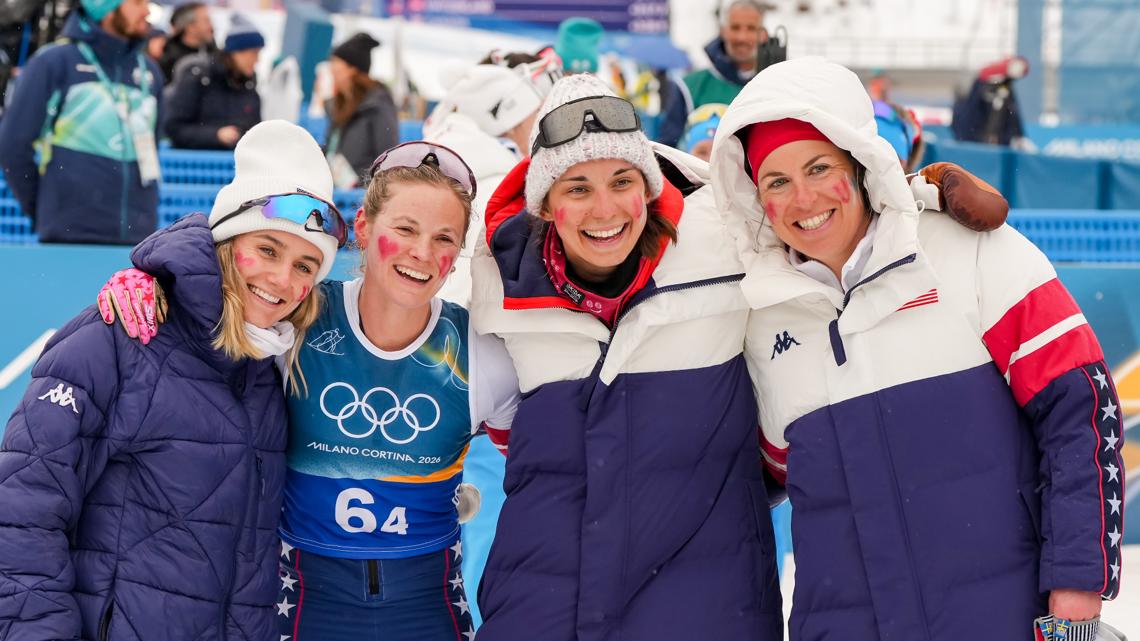 Team USA powers through slushy course in the women's cross-country ski relay