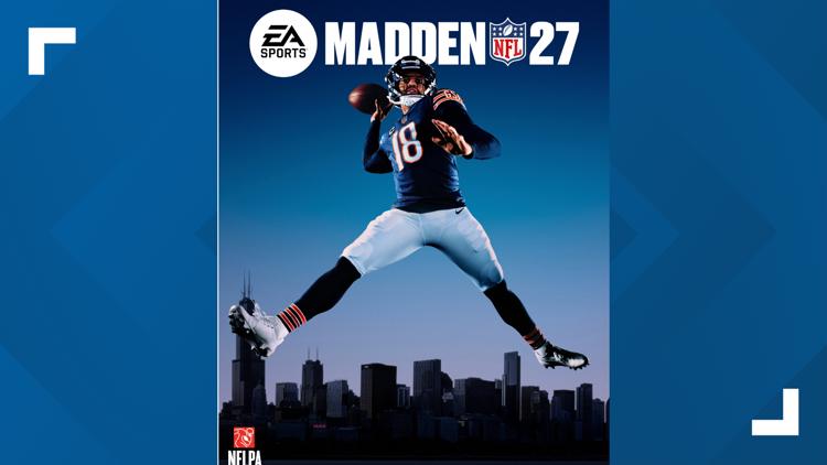 Caleb Williams strikes a jump-throw pose for 'Madden NFL 27' cover