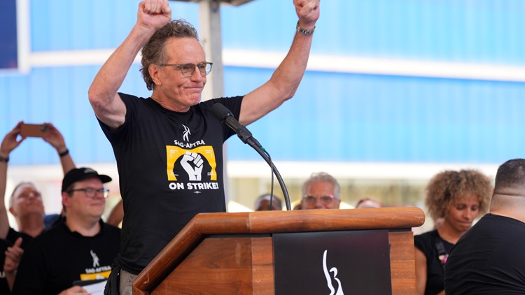 Bryan Cranston, Jessica Chastain join star-studded Times Square rally of striking actors and writers